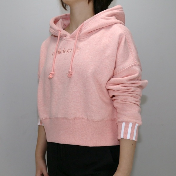 NWT ADIDAS ORIGINALS WOMENS COEEZE CROPPED HOODIE PINK DU2353 - Picture 2 of 9